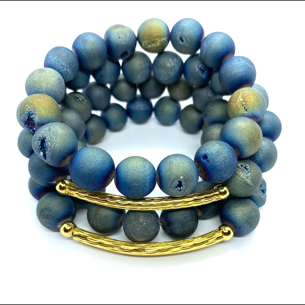 Blue 12 mm  Custom Multi-color Stretch Bracelet